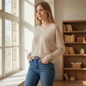 a new day Cream V-Neck Sweater